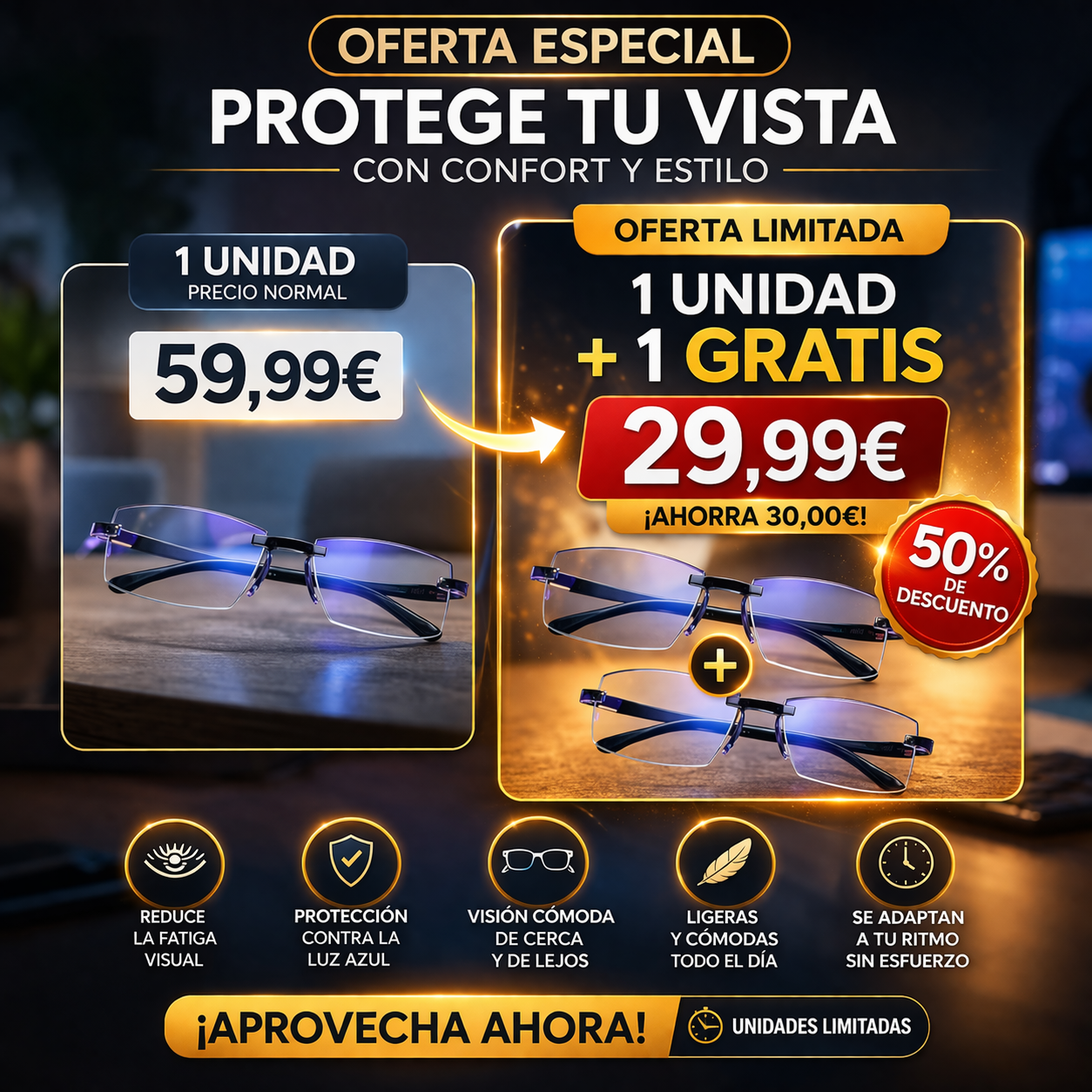 Gafas Multifocales Antifatiga con Filtro de Luz Azul